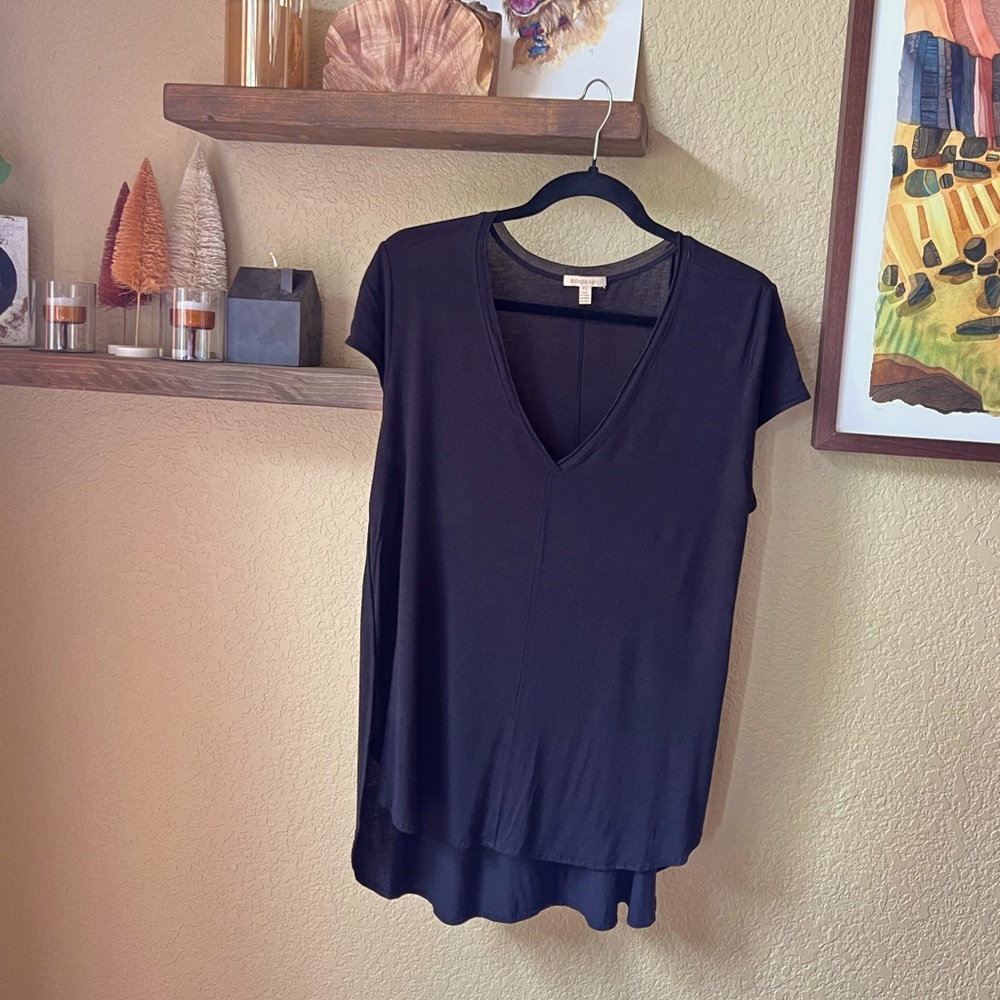 Anthropologie Bordeaux Petite V Neck Tunic Tee, Top PL